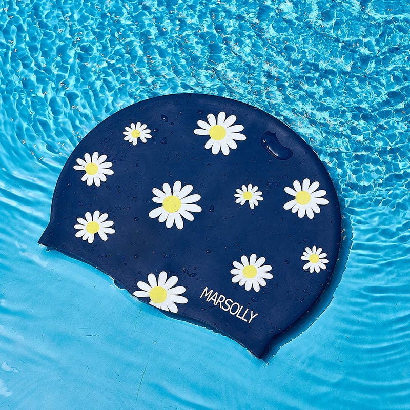 Marsolly Silicone Swim Cap for Women, Waterproof Long Hair Swimming Caps with Flower Printed Sporting Goods > Outdoor Recreation > Boating & Water Sports > Swimming > Swim Caps LEHE   