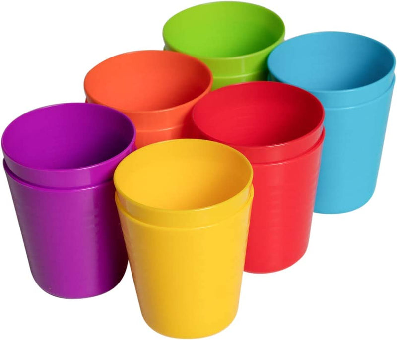 Klickpick Home - Set of 12 Kids Plastic Cups - 8 Oz Children Drinking Cups Tumblers Reusable - Dishwasher Safe - Bpa-Free Cups for Kids & Toddlers Bright Colored - Unbreakable Toddler Cups
