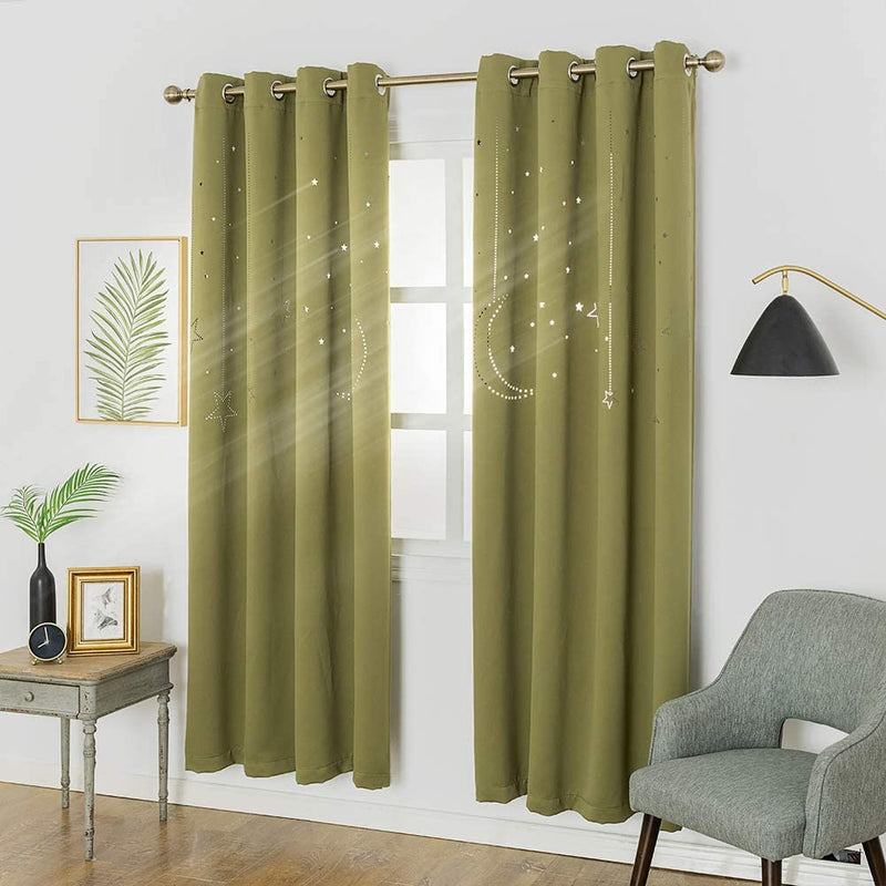 MANGATA CASA Kids Blackout Curtains with Moon & Star for Bedroom-Cutout Galaxy Window Curtains & Drapes with Grommet for Nursery Living Room-Baby Curtains 63 Inch Length 2 Panels(Beige 52X63In) Home & Garden > Decor > Window Treatments > Curtains & Drapes MANGATA CASA Olive 52x84inch-2panels 