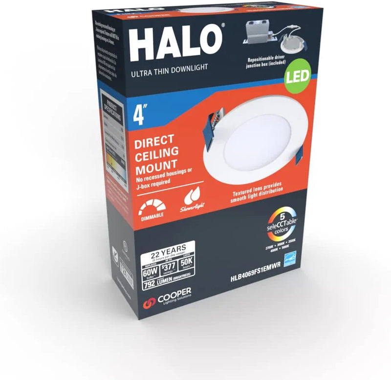 HALO 4 Inch Recessed LED Ceiling & Shower Disc Light – Canless Ultra Thin Downlight – 2700K/3000K/3500K/4000K/5000K Selectable- White - 6 Pack Home & Garden > Lighting > Flood & Spot Lights Cooper Lighting Division   