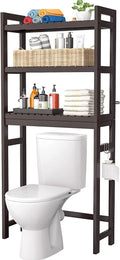 Homykic over the Toilet Storage, 3-Tier Bamboo Bathroom Shelf with 3 Hooks, above Toilet Organizer Rack Freestanding for Small Space, Restroom, Laundry, Easy Assembly, Natural Home & Garden > Household Supplies > Storage & Organization Homykic Espresso  