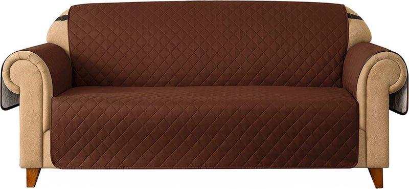 Ouka Reversible Slipcover, Quilted Sofa Cover with Elastic Strap, Soft Furniture Protector for Pets and Kids(Khaki, Oversize Sofa) Home & Garden > Decor > Chair & Sofa Cushions Ouka Dark Coffee Sofa 