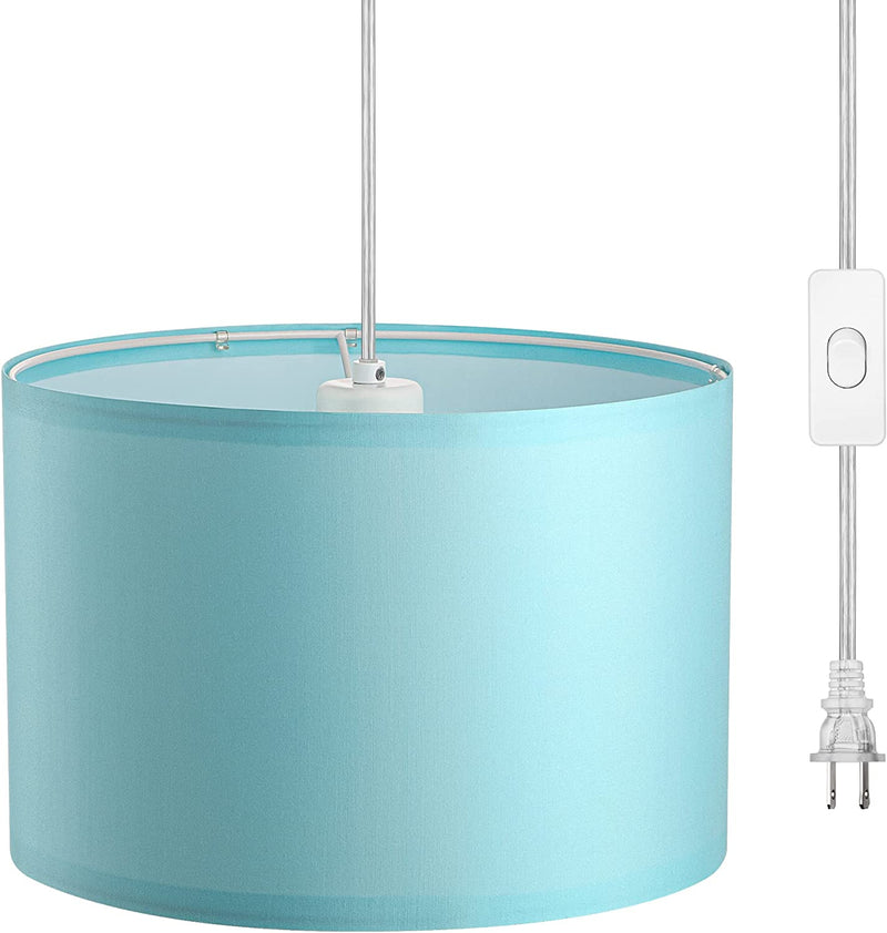 DEWENWILS Plug in Pendant Light, Hanging Light with 15Ft Clear Cord, On/Off Switch, Beige Linen Shade, Hanging Light Fixture for Bedroom, Kitchen, Living Room, Dining Table Home & Garden > Lighting > Lighting Fixtures DEWENWILS Tiffany Blue  