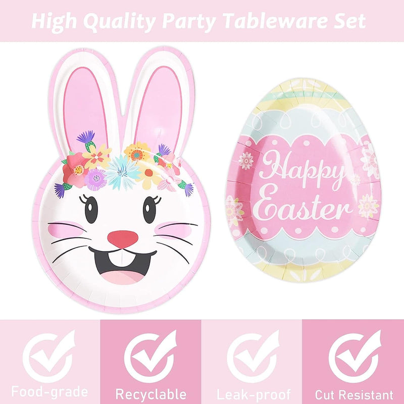 98PCS Easter Tableware and Tablecloth Egg Bunny Party Supplies Colorful Easter Eggs Hunt Decoration Disposable Plates Napkins Forks Table Cover for Easter Spring Holiday Party Favors Home & Garden > Decor > Seasonal & Holiday Decorations WeiPUS   