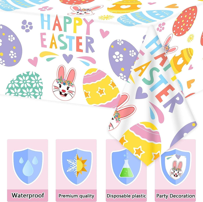 98PCS Easter Tableware and Tablecloth Egg Bunny Party Supplies Colorful Easter Eggs Hunt Decoration Disposable Plates Napkins Forks Table Cover for Easter Spring Holiday Party Favors