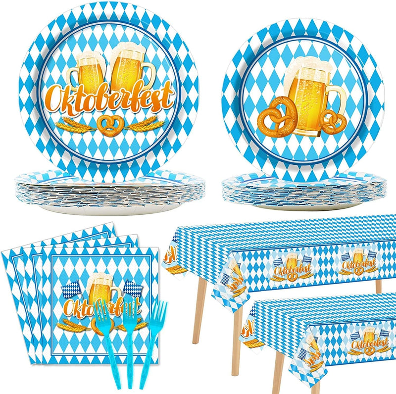 98PCS Easter Tableware and Tablecloth Egg Bunny Party Supplies Colorful Easter Eggs Hunt Decoration Disposable Plates Napkins Forks Table Cover for Easter Spring Holiday Party Favors Home & Garden > Decor > Seasonal & Holiday Decorations WeiPUS Oktoberfest  