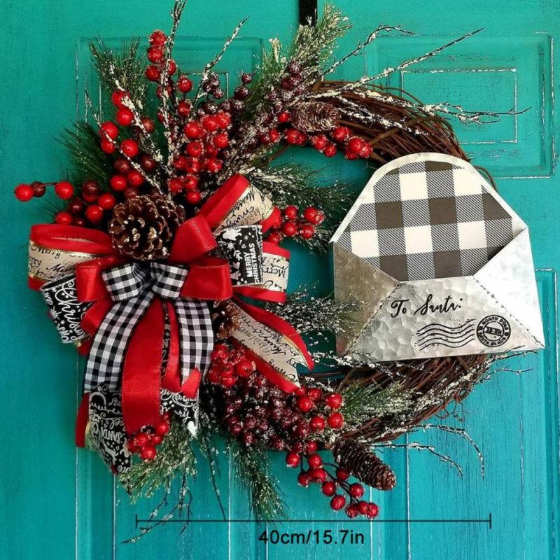 Christmas Welcome Wreath for Front Door Porch Decor Rustic Farmhouse Door Wreath with Red Berry & Buffalo Bow, Hanging Welcome Christmas Decoration for Home Outdoor Indoor Home & Garden > Decor > Seasonal & Holiday Decorations& Garden > Decor > Seasonal & Holiday Decorations FYCONE   