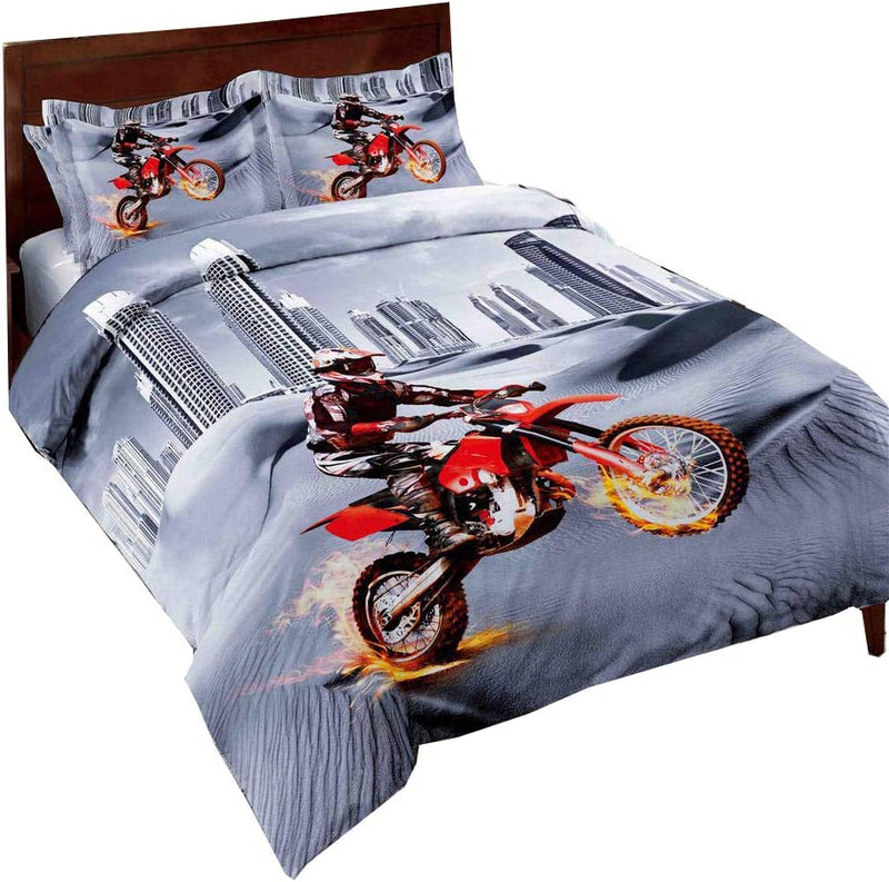SHINICHISTAR Sports Theme Comforter Sets Full Size Dirt Bike Motocross Racing Bedding Home & Garden > Linens & Bedding > Bedding > Quilts & Comforters SHINICHISTAR Grey Full 