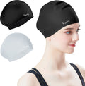 Tripsky Silicone Swim Cap for Long Hair | Swimming Cap for Women Men Teenager | Curved Bathing Cap Ideal for Curly Short Medium Long Thick Hair,Keep Your Hair Dry & Unchanged Sporting Goods > Outdoor Recreation > Boating & Water Sports > Swimming > Swim Caps Tripsky Black&Gray 2 