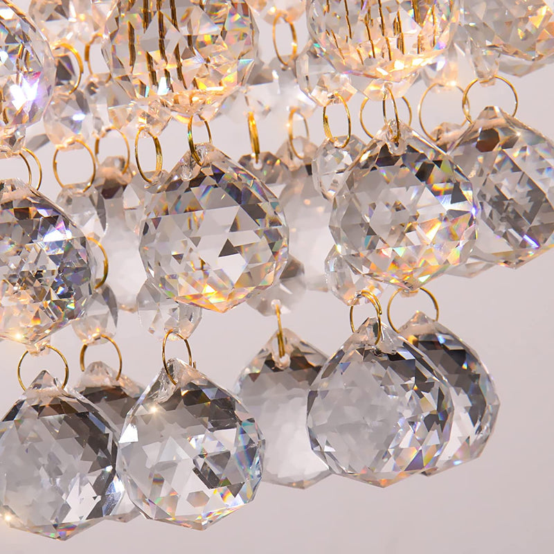 CLAIRDAI Mini Crystal Chandeliers Gold Chandelier Pendants Fixtures Adjustable Crystal Pendant Lighting Flush Mount Chandelier Light for Bedroom Hallway Kitchen Closet(Gold,E26)