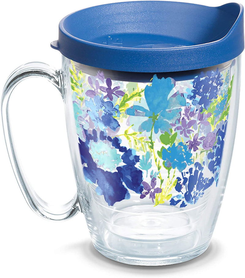 Tervis Made in USA Double Walled Fiesta Insulated Tumbler Cup Keeps Drinks Cold & Hot, 16Oz Mug - Purple Lid, Purple Floral Home & Garden > Kitchen & Dining > Tableware > Drinkware Tervis Classic - Blue Lid 16oz Mug 