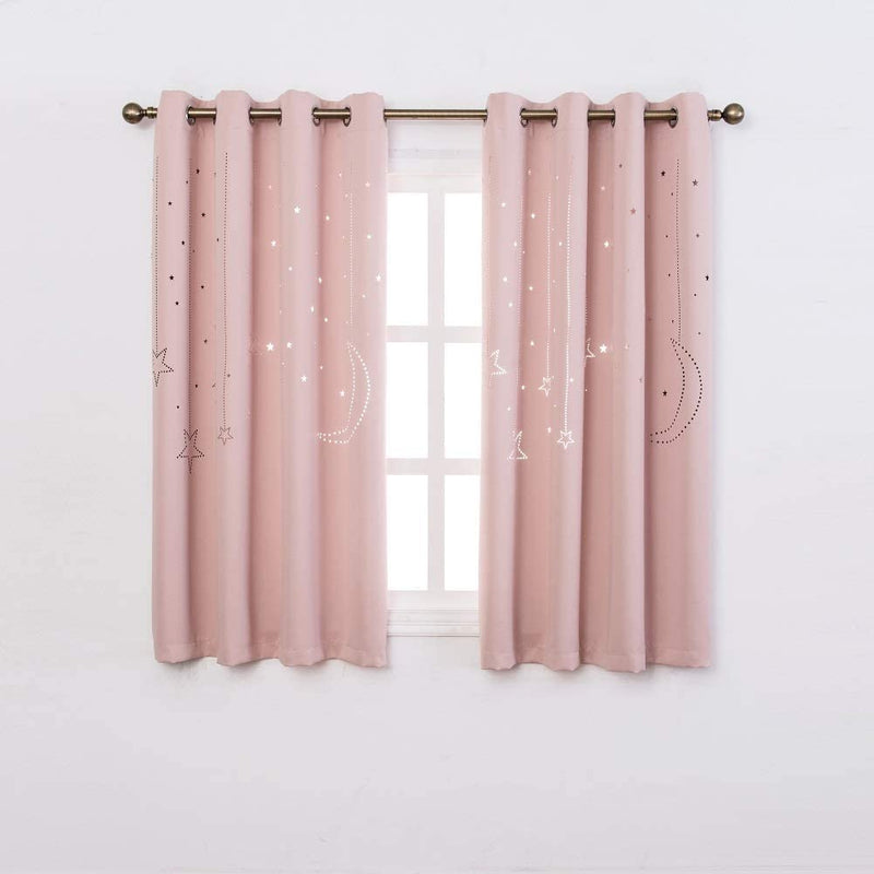 MANGATA CASA Kids Blackout Curtains with Moon & Star for Bedroom-Cutout Galaxy Window Curtains & Drapes with Grommet for Nursery Living Room-Baby Curtains 63 Inch Length 2 Panels(Beige 52X63In) Home & Garden > Decor > Window Treatments > Curtains & Drapes MANGATA CASA Baby Pink 52x72inch-2panels 