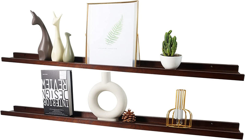 Long Floating Shelf 48 Inch Natural Wood Shelves Set of 2, Rustic Display Books Picture Ledge Shelf for Wall Mounted Bedroom, Solid Walnut Wood Shelf, Easy to Install, Walnut Color, 48 *4 *1.5 Furniture > Shelving > Wall Shelves & Ledges Recogwood Walnut 48 inch 