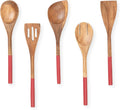 Folkulture Wooden Spoons for Cooking Set for Kitchen, Non Stick Cookware Tools or Utensils Includes Wooden Spoon, Spatula, Fork, Slotted Turner, Corner Spoon, Set of 5, 12 Inch, Acacia Wood, White Home & Garden > Kitchen & Dining > Kitchen Tools & Utensils Folkulture Red  