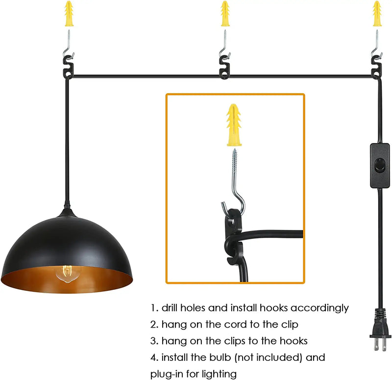 Tomshine Plug in Pendant Light, Metal Dome Hanging Pendant Light 2 Pack with 15FT Plug in Cord, On/Off Switch, for E26 Bulbs, Black Barn Pendant Light for Farmhouse Kitchen, Dining, Bedroom 2 Pack Home & Garden > Lighting > Lighting Fixtures Tomshine   