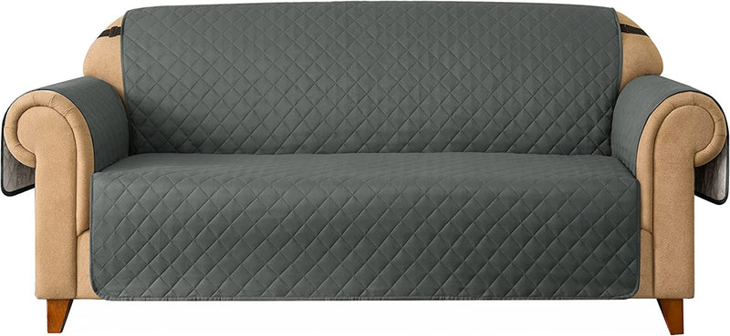 Ouka Reversible Slipcover, Quilted Sofa Cover with Elastic Strap, Soft Furniture Protector for Pets and Kids(Khaki, Oversize Sofa) Home & Garden > Decor > Chair & Sofa Cushions Ouka Grey Loveseat 