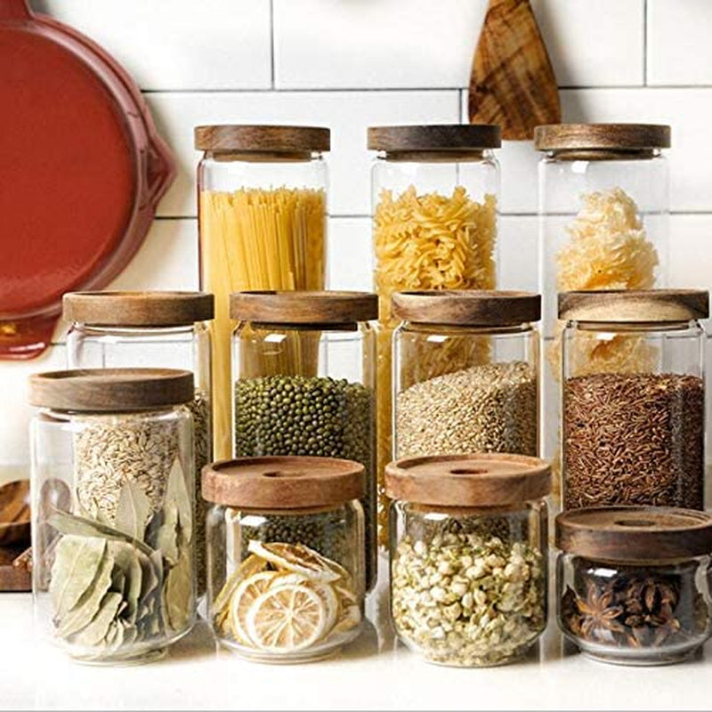Glass Food Storage Jar 750Ml/25Oz Clear Glass Canister with Airtight Seal Acacia Wood Lids Kitchen Food Storage Container for Coffee Bean Loose Tea Spice Bottle Sugar Cookies Nuts Snack Candy Jar Home & Garden > Decor > Decorative Jars vipolish   