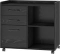 Rolanstar File Cabinet 3-Drawers, Mobile Lateral Filing Cabinet, Printer Stand with Open Storage Shelf, Rolling Filing Cabinet with Wheels for A4/Letter Size,Black Home & Garden > Household Supplies > Storage & Organization Rolanstar Black  