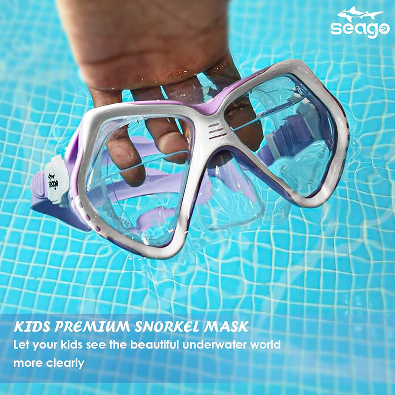 Seago Kids Swim Goggles with Nose Cover Snorkel Mask Scuba Diving Swim Mask Anti-Fog Tempered Glass, Panoramic Clear View Silicone Seal Snorkeling Gear Swimming Goggles for Kids 6-14 Boys Girls Youth Sporting Goods > Outdoor Recreation > Boating & Water Sports > Swimming > Swim Goggles & Masks Seago   
