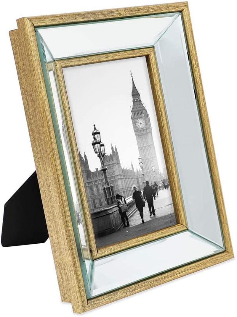 Isaac Jacobs 8X10 Gold Beveled Mirror Picture Frame - Classic Mirrored Frame with Deep Slanted Angle Made for Wall Décor Display, Photo Gallery and Wall Art (8X10, Gold) Home & Garden > Decor > Picture Frames Isaac Jacobs International Gold 4x6 