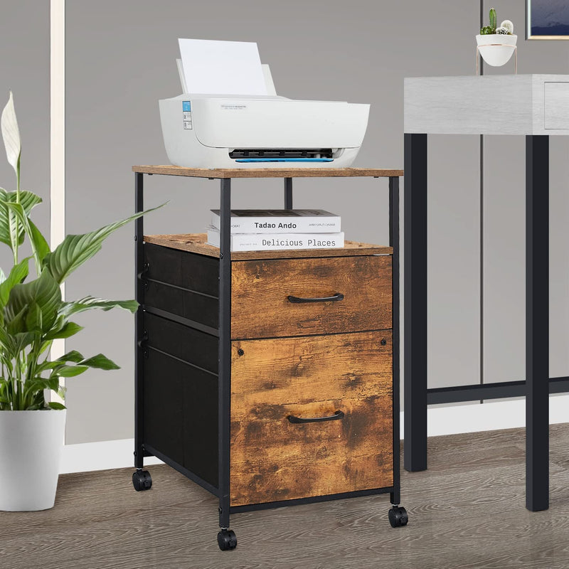 Filing Cabinets with 2 Fabric Drawer Mobile Printer Stand for Home Office under Desk Cabinets with 4 Wheels and Storage Shelves,Rustic Brown File Cabinet Fits for Letter A4 Legal Size Home & Garden > Household Supplies > Storage & Organization Fameill   