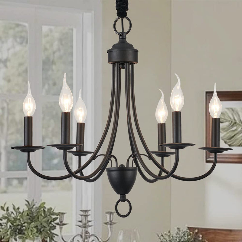 Kaluxry Black Chandelier , Farmhouse Chandeliers for Dining Room 6-Light Iron Metal Candle Pendant Light Fixture with E12 Base Pendant Lights for Kitchen Island Bedroom Study Living Room Hallway Entry Home & Garden > Lighting > Lighting Fixtures > Chandeliers Kaluxry 6 Light  