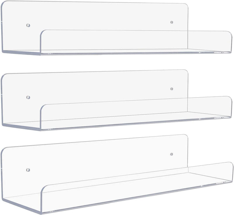 Sorbus Acrylic Wall Ledge Floating Shelf Rack Organizer, Invisible Display Style, for Books, Figurine, Picture Frame Storage, Wall Mounted Shelves for Home, Bathroom, Nail Salon, Spa Furniture > Shelving > Wall Shelves & Ledges Sorbus Pack of 3  
