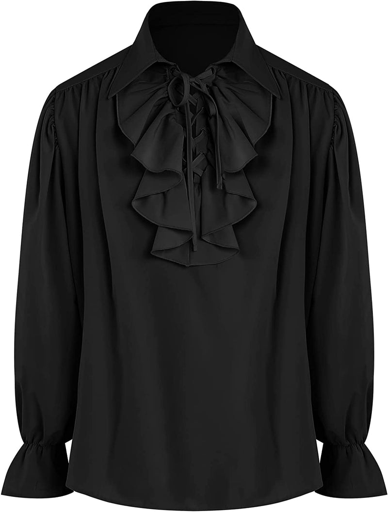 Bbalizko Mens Pirate Shirt Vampire Renaissance Victorian Steampunk Gothic Ruffled Medieval Halloween Costume Clothing  Bbalizko X-Black X-Large 