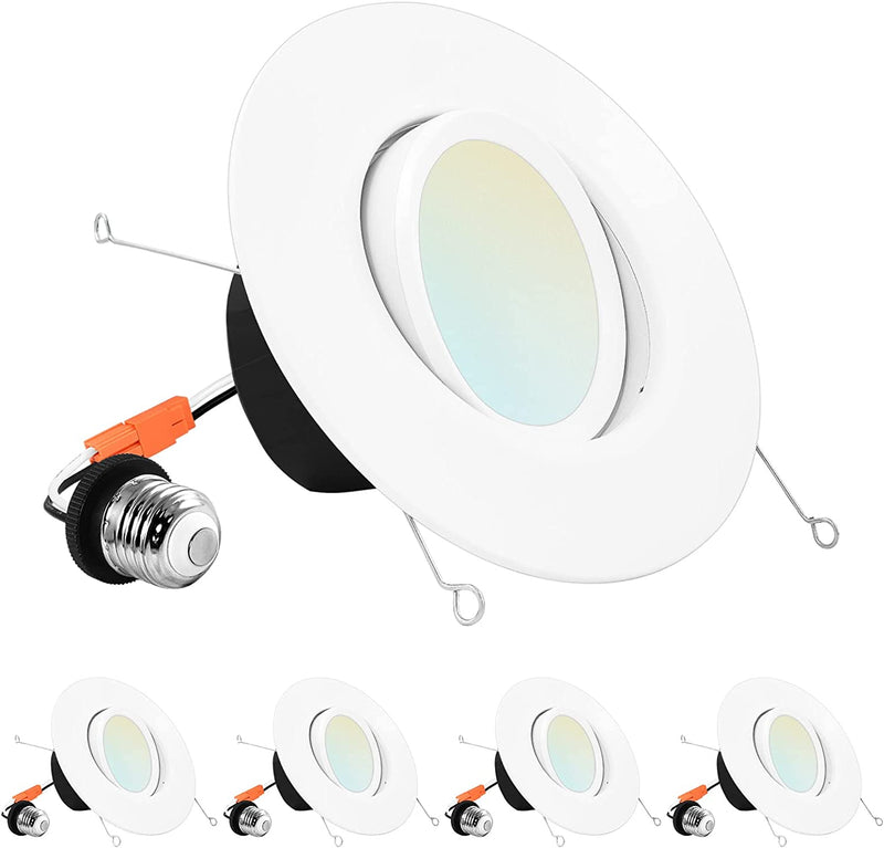 Luxrite 5/6 Inch Gimbal LED Recessed Lighting Can Lights, 11W=90W, 5 Color Selectable 2700K-5000K, CRI 90, Dimmable Adjustable LED Downlight, 1100 Lumens, Wet Rated, Energy Star, ETL Listed (4 Pack) Home & Garden > Lighting > Flood & Spot Lights Luxrite 4 Count (Pack of 1)  