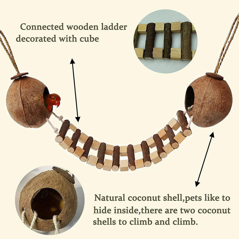 Hamiledyi Coconut Bird Nest Hut with Ladder Hanging Birds Hide House Toy for Cage Natural Coco Shell Hideaway for Parakeet Lovebirds Finch Syrian Hamster Gecko Squirrel Climbing Animals & Pet Supplies > Pet Supplies > Bird Supplies > Bird Toys Hamiledyi   