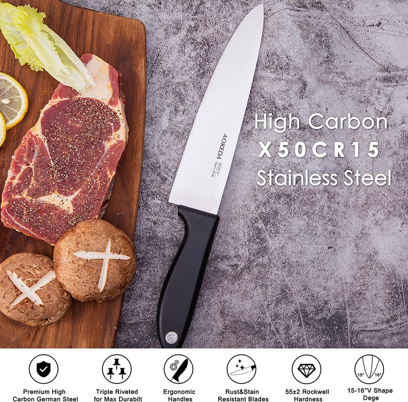 Kitchen Knife Set,Knife Sets for Kitchen with Block and Sharpener，15 Pcs High Carbon Stainless Steel Block Knife Set and 6 Steak Knives Home & Garden > Kitchen & Dining > Kitchen Tools & Utensils > Kitchen Knives AOKEDA   