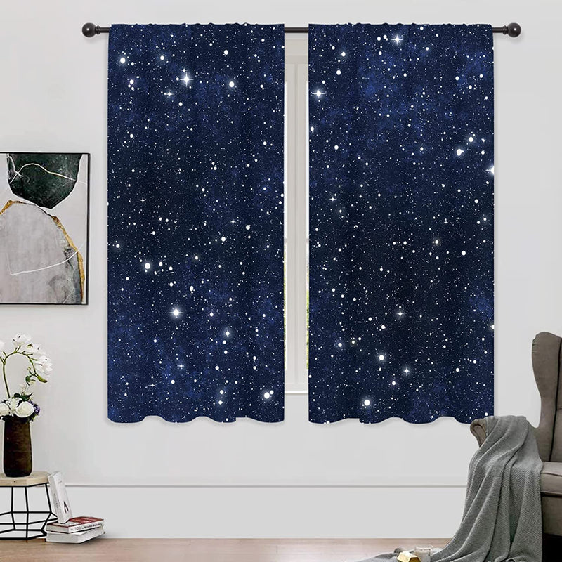 Riyidecor Galaxy Outer Space Nebula Curtains (2 Panels 42 X 63 Inch) Blue Rod Pocket Universe Planets Boys Fantasy Starry Black Art Printed Living Room Bedroom Window Drapes Treatment Fabric WW-CLLE Home & Garden > Decor > Window Treatments > Curtains & Drapes Pan na Starry 42Wx63H 