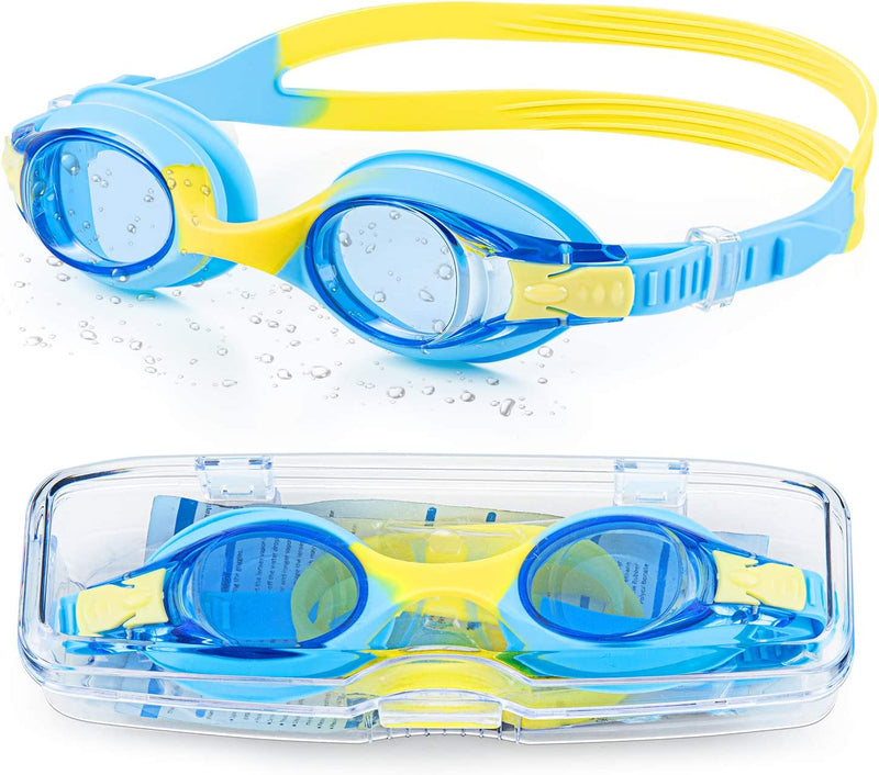 Portzon Unisex-Child Swim Goggles, anti Fog No Leaking Clear Vision Water Pool Swimming Goggles Furniture > Shelving > Wall Shelves & Ledges portzon Blue  