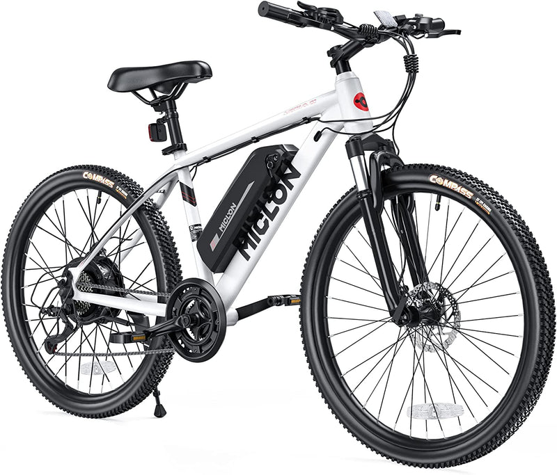 MICLON Cybertrack 100 Electric Bike for Adults, 2X Faster Charge, 350W BAFANG Motor, 36V 10.4AH Removable Battery, 20MPH 26'' Mountain Ebike, Shimano 21 Speed, Suspension Fork, LED Display Sporting Goods > Outdoor Recreation > Cycling > Bicycles MICLON White  