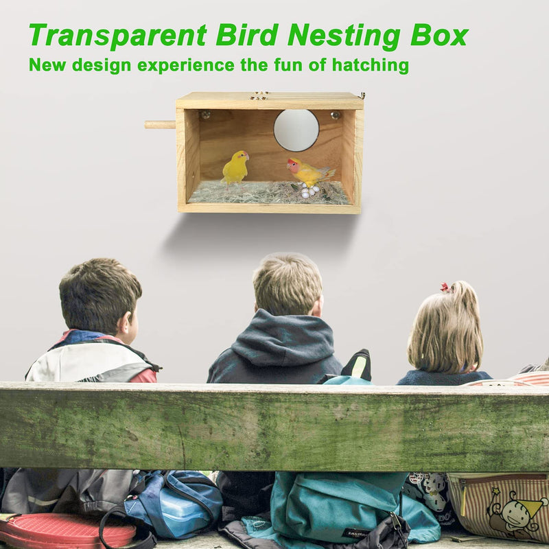 NEOGULY Parakeet Nesting Box, Transparent Bird Box Bird Nests for Cages Nest Box with Perch Wood Bird Cage House Nidos Para Pajaros Periquitos for Lovebirds Cockatiel Budgie Conure Parrot Animals & Pet Supplies > Pet Supplies > Bird Supplies NEOGULY   