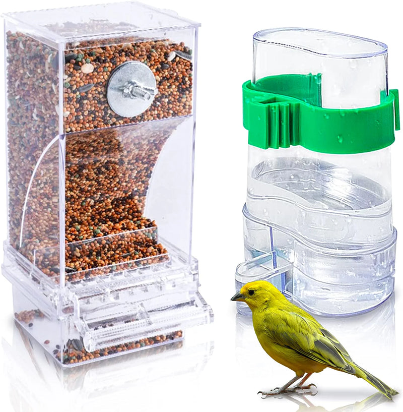 Hamiledyi No Mess Bird Feeders Automatic Parrot Feeder Drinker Acrylic Seed Food Container Parakeet Water Dispenser Cage Accessories for Lovebirds Budgies Canary Finch Animals & Pet Supplies > Pet Supplies > Bird Supplies > Bird Cage Accessories > Bird Cage Food & Water Dishes Hamiledyi Transparent Seed Feeder with Water Dispenser  