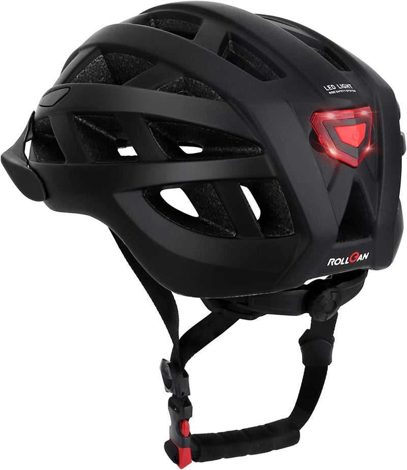 Lightweight Bicycle Helmet, Adult Black Bike Helmets W/Rear Light Safety, Detachable Visor, Adjustable Rotary Knob, Fit for Cycling