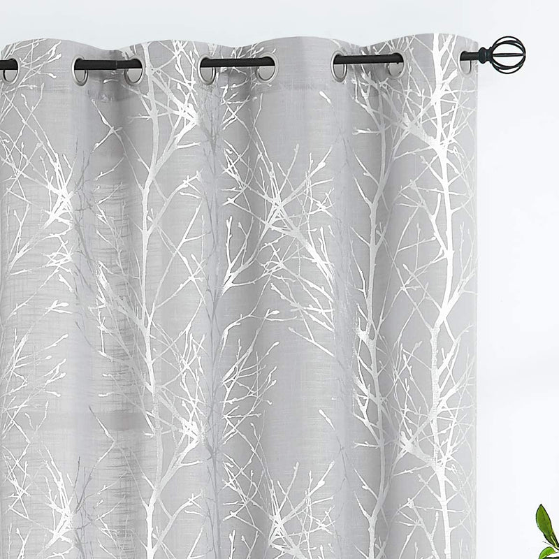 FMFUNCTEX Branch White Curtains 84” for Living Room Grey and Auqa Bluetree Branches Print Curtain Set Wrinkle Free Thick Linen Textured Semi-Sheer Window Drapes for Bedroom Grommet Top, 2 Panels Home & Garden > Decor > Window Treatments > Curtains & Drapes FMFUNCTEX Semi-sheer: Grey + Foil Silver 50" x 84" 