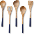 Folkulture Wooden Spoons for Cooking Set for Kitchen, Non Stick Cookware Tools or Utensils Includes Wooden Spoon, Spatula, Fork, Slotted Turner, Corner Spoon, Set of 5, 12 Inch, Acacia Wood, White Home & Garden > Kitchen & Dining > Kitchen Tools & Utensils Folkulture Blue  