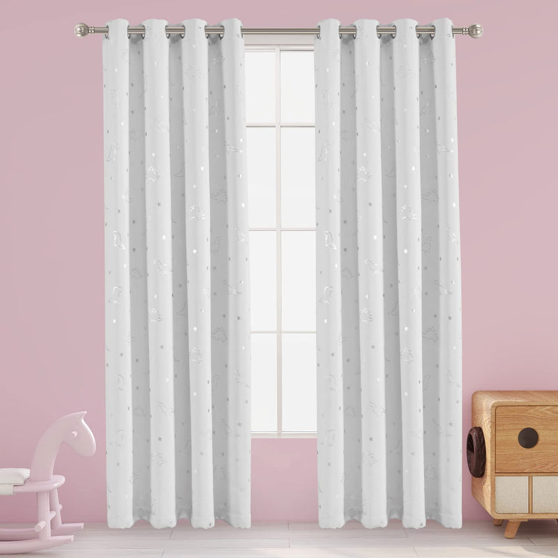 LORDTEX Dinosaur and Star Foil Print Blackout Curtains for Kids Room - Thermal Insulated Curtains Noise Reducing Window Drapes for Boys and Girls Bedroom, 42 X 84 Inch, Grey, Set of 2 Panels Home & Garden > Decor > Window Treatments > Curtains & Drapes LORDTEX Greyish White 52 x 84 inch 