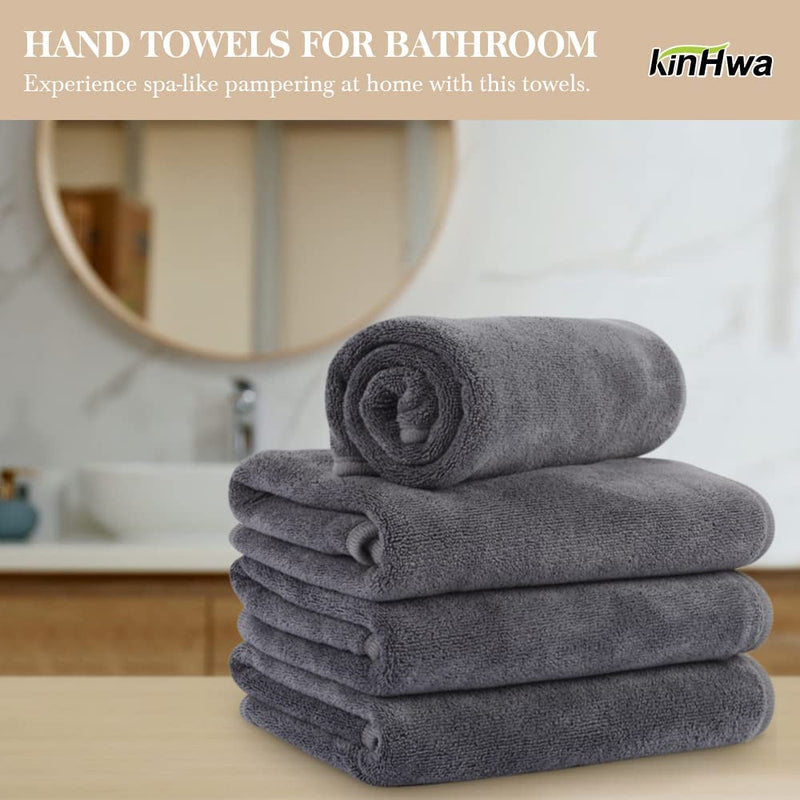 Kinhwa Microfiber Hand Towels for Bathroom Soft and Absorbent Face Towels for Bath, Spa, Gym 16Inch X 30Inch 4 Pack Gray