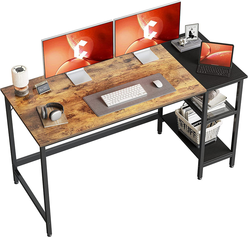 Cubicubi Computer Home Office Desk, 63 Inch Small Desk Study Writing Table with Storage Shelves, Modern Simple PC Desk with Splice Board, Black/Brown Home & Garden > Household Supplies > Storage & Organization CubiCubi Brown/Black 63 inch 