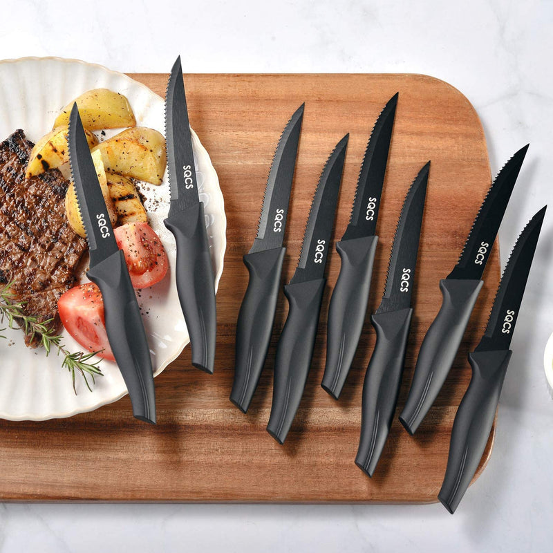 Knife Set,18 Pcs Kitchen Knives Set, Sharp Stainless Steel Knife Sets Contain 8 Steak Knives, Sharpener, Peeler, Clear Acrylic Stand, Dishwasher Safe, Best Gift (Black) Home & Garden > Kitchen & Dining > Kitchen Tools & Utensils > Kitchen Knives SQCS   