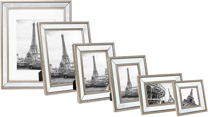 Isaac Jacobs 11X14 (8X10 Mat) Champagne Mirror Bead Picture Frame - Classic Mirrored Frame with Dotted Border Made for Wall Display, Photo Gallery and Wall Art (11X14 (8X10 Mat), Champagne) Home & Garden > Decor > Picture Frames Isaac Jacobs International   
