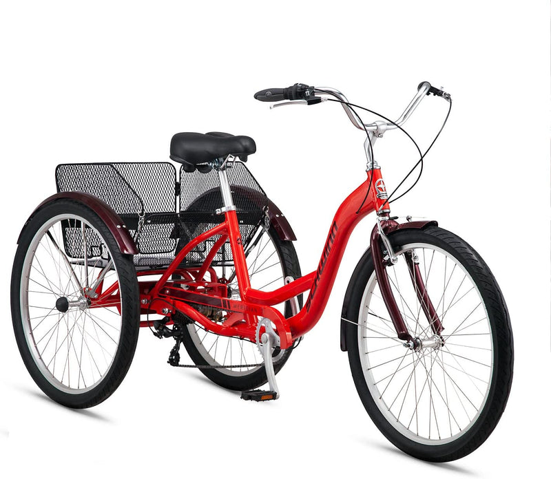 Schwinn Meridian Adult Tricycle Bike, Three Wheel Cruiser, 26-Inch Wheels, Low Step-Through Aluminum Frame, Adjustable Handlebars Sporting Goods > Outdoor Recreation > Cycling > Bicycles Pacific Cycle, Inc. Red 7-speed 26-Inch Wheels