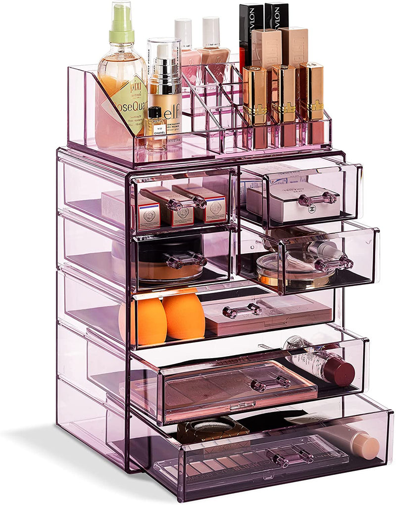 Sorbus Clear Cosmetic Makeup Organizer - Make up & Jewelry Storage, Case & Display - Spacious Design - Great Holder for Dresser, Bathroom, Vanity & Countertop (4 Large, 2 Small Drawers) Home & Garden > Household Supplies > Storage & Organization Sorbus Purple 3 Large, 4 Small Drawers 
