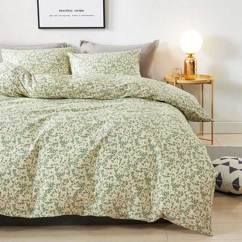 Honeilife Duvet Cover King Size - 100% Cotton Comforter Cover Floral Duvet Cover Sets,Light Green Duvet Cover with Zipper Closure and Corner Ties,3Pcs Wildflower Comforter Cover Sets- Lively Spring