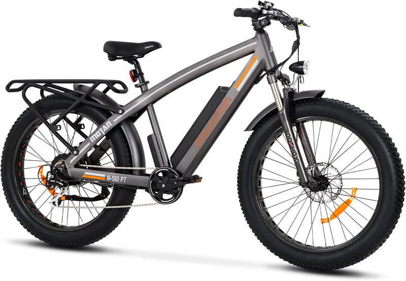 ADDMOTOR Electric Bikes for Adults, 65MI Long Range Electric Mountain Bike, 26"X4" Fat Tire Ebike, M-560 P7 Electric Bicycles with 750W 17.5Ah Removable Samsung Cells Battery, 23MPH, Shimano 7-Speed Sporting Goods > Outdoor Recreation > Cycling > Bicycles Addmotor Orange/Gray  