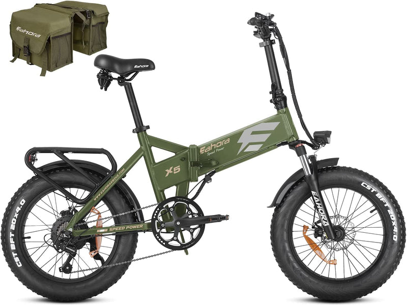 Eahora Upgraded X5 750W Electric Bike for Adults,30Mph Fat Tire Electric Bike with 48V/15AH Removable Battery,20 Inch Folding Electric Bike with Shimano 7-Speed, Cruise Control Sporting Goods > Outdoor Recreation > Cycling > Bicycles Shenzhen Lezhongtian Trading Co., Ltd. Green-  