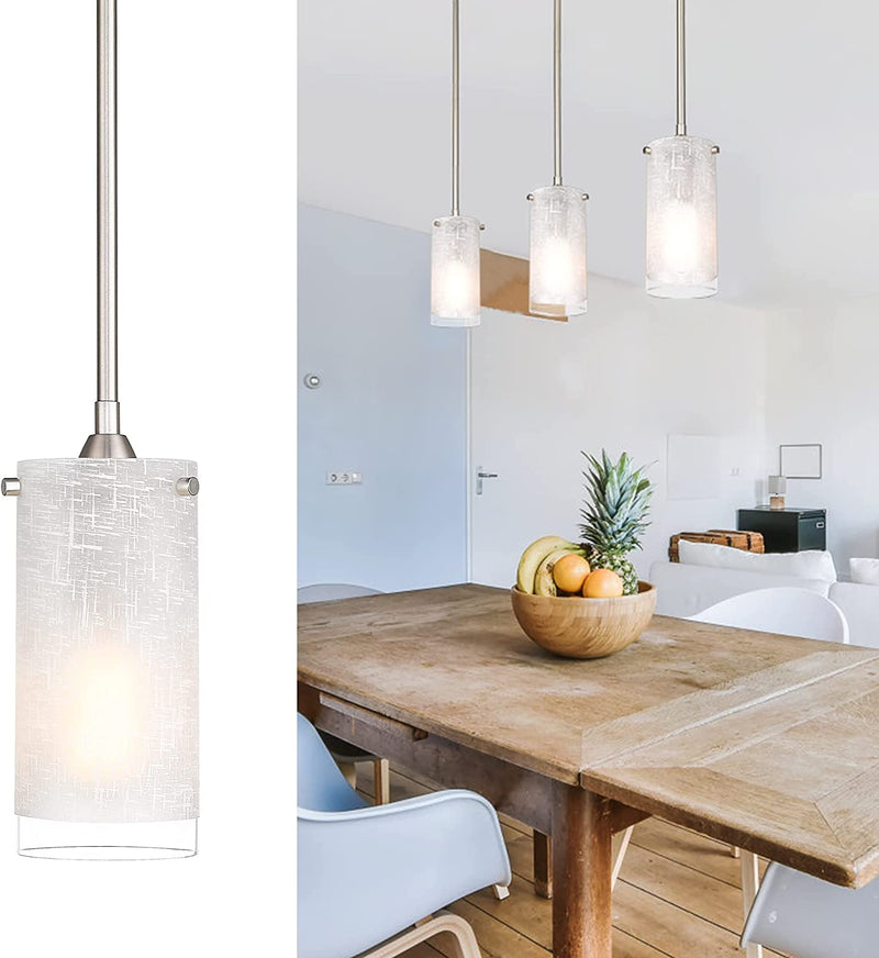 Harriet Pendant Light, Modern Pendant Light Fixtures, Brushed Nickel Mini Pendant Lighting Height Adjustable with White Linen Frosted Glass Shades for Living Room, Dining Hall, 2 Pack Home & Garden > Lighting > Lighting Fixtures harriet Frosted Glass Cylindrical 1 Pack 